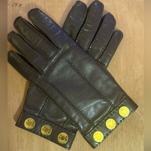 HERMES Authentic Lamb Leather Sellier Button Logo Gloves Sz 6.5 Small